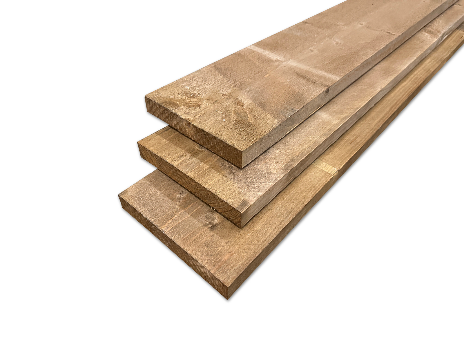 steigerplanken old grey, met een buin tint op elkaar gestapeld tegen een witte achtergrond