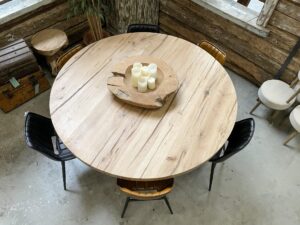 Complete tafel rond - Oud Eiken - Inside wood