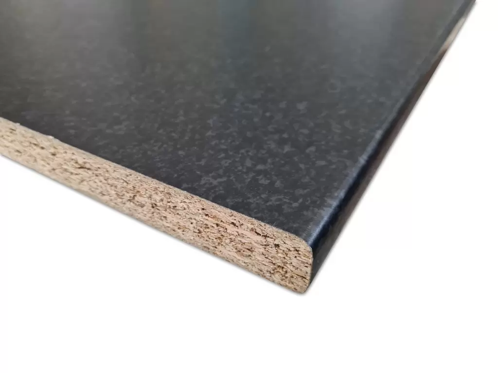 Marmer zwart spaanplaat werkblad van CanDo op een witte achtergrond. Te koop bij Bouwie