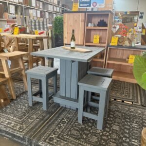 bar set voor buiten, bestaande uit een bartafel en 4 barkrukken van geïmpregneerd vurenhout, in de kleur antraciet