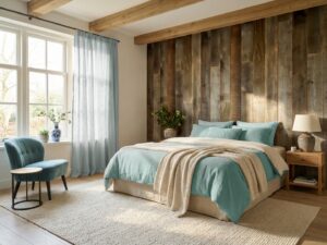 slaapkamer met barnwood planken paneel