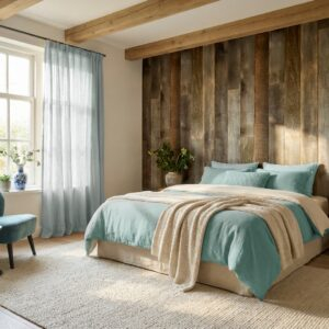 slaapkamer met barnwood planken paneel