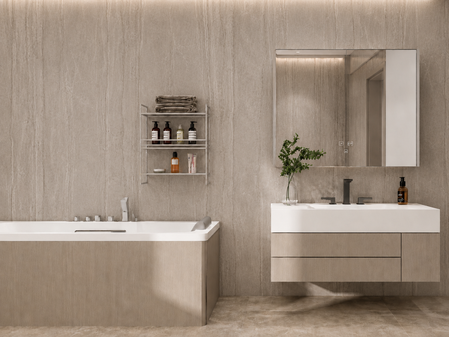 SPC Wandpaneel - Marmer taupe - 260 x 60 cm - Mes & Groef - Waterbestendig - Afbeelding 3
